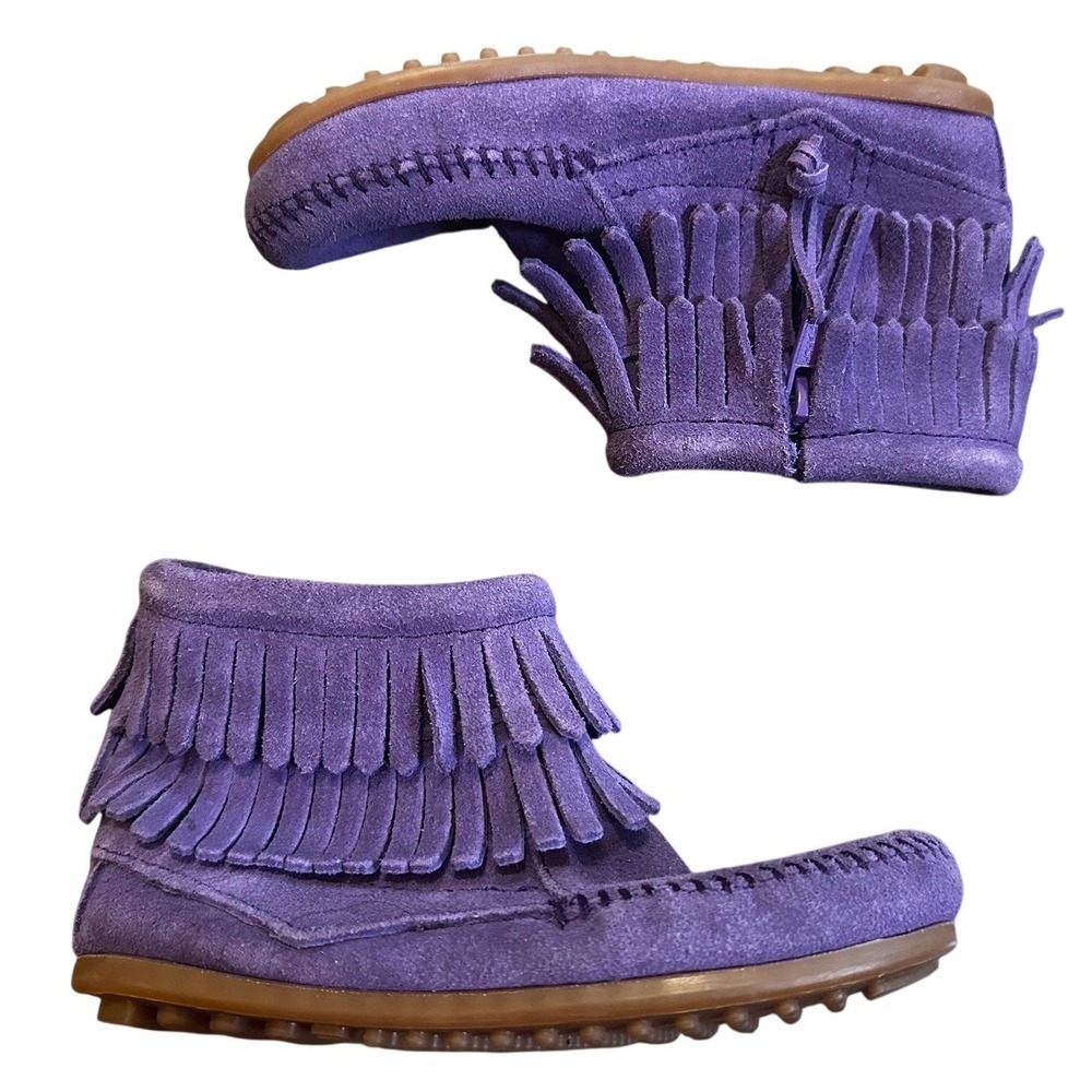 Minnetonka Purple‎ Suede Fringe Moccasin Boots Toddler Girl's 12